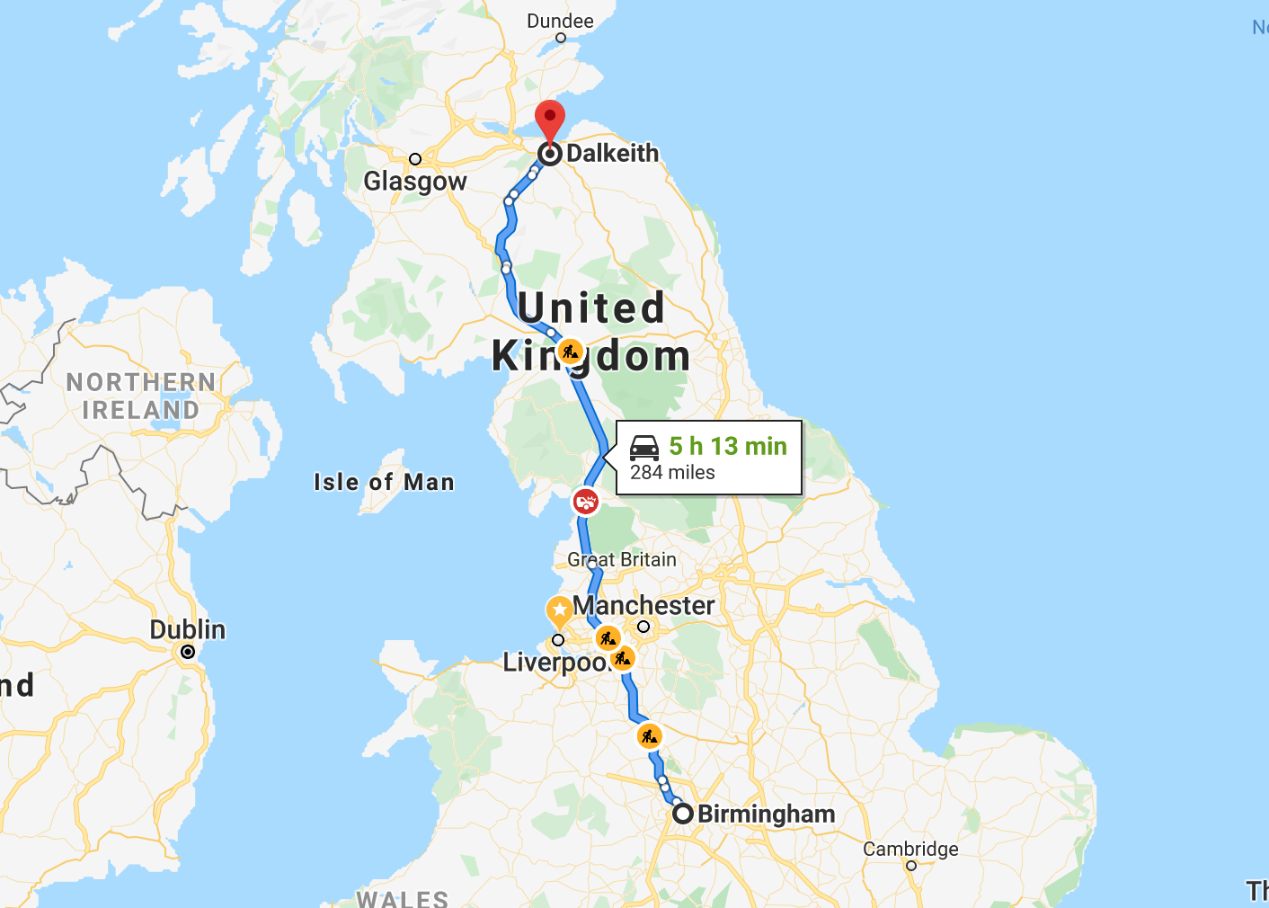 Birmingham to Dalkieth - only around 300 . miles each way!